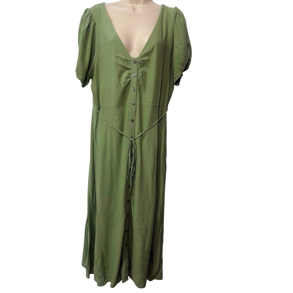 Madewell Sage Green Button Front Midi Dress Lyocell Blend Short Sleeve Size 12 - Picture 2 of 7